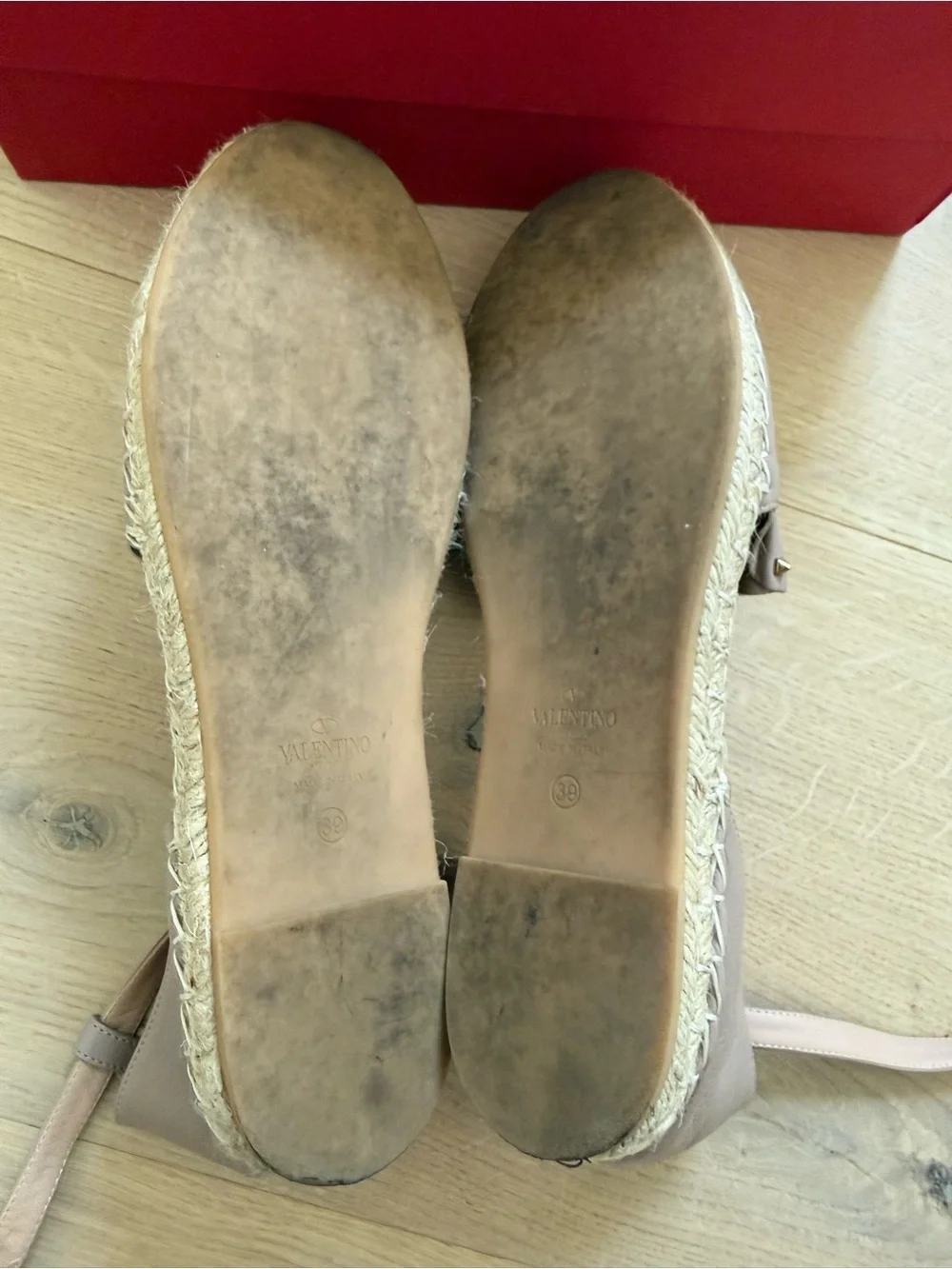 Valentino Garavani Taupe Leather Espadrille Flats - Size 39